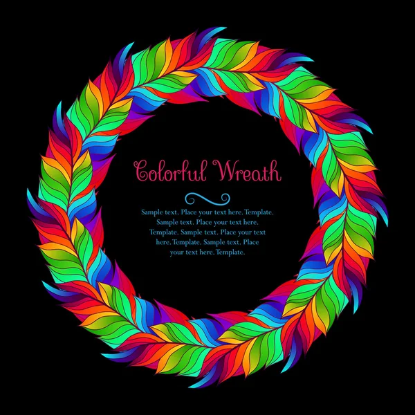 Colorful wreath of rainbow feathers — Stock Vector