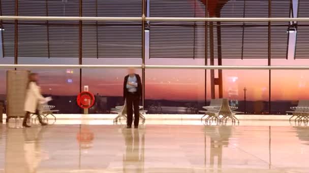 Люди, путешествующие через аэропорт — стоковое видео