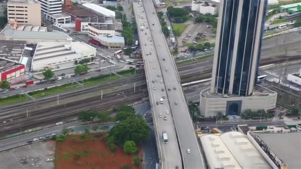 Aerial of traffic on bridge — Stock Video