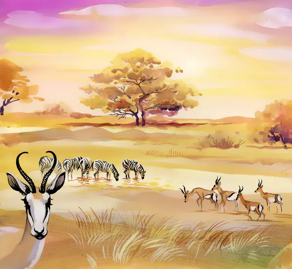 Illustration of animals in savannah