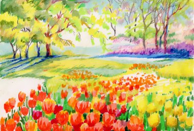 Beautiful  tulips in the park clipart