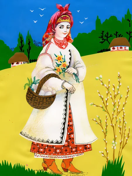Girl in folk costume. Easter — Stock Photo, Image