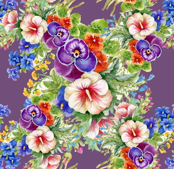 Floral kleurrijke mallow veldboeket patroon — Stockfoto