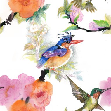 yabani kuşlar ve çiçekler