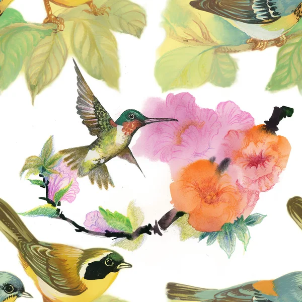 Dzikie ptaki i kwiaty — Zdjęcie stockowe