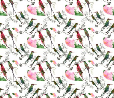 Kuşlar ve çiçekler pürüzsüz desen