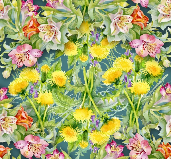Dandelion and alstroemeria background — Stock Photo, Image
