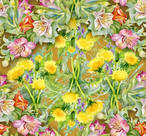 Кульбаба лікарський і alstroemeria фон — стокове фото