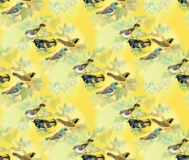 Kuşlar ve çiçekler pürüzsüz desen