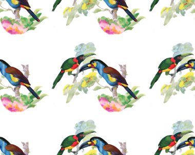 Kuşlar ve çiçekler pürüzsüz desen