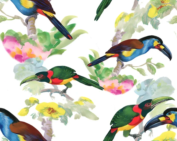 Birds and flowers seamless pattern — Stock Photo, Image