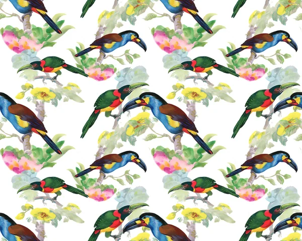 Birds and flowers seamless pattern — Stock Photo, Image