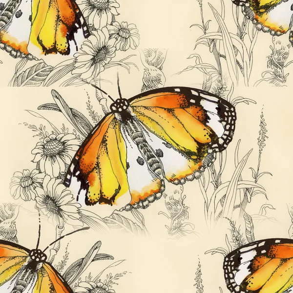 Farfalle modello di immagine con fiori — Foto Stock
