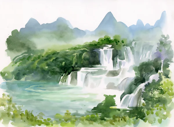 Водопад и горы — стоковое фото