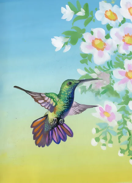 Kwiaty i ptak — Zdjęcie stockowe