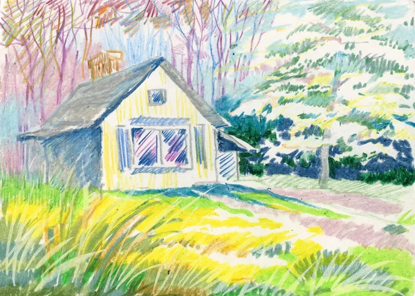 Watercolor Rural hut — Stock Photo, Image