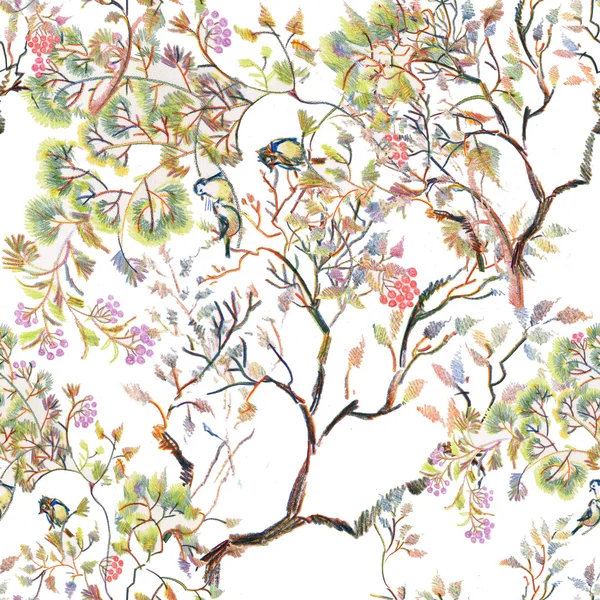 Uccelli sui ramoscelli degli alberi primaverili — Foto Stock