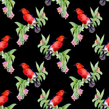 kuşlar ile dal ve kır çiçekleri