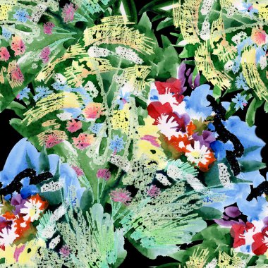 Bahçe çiçekleri ile suluboya desen