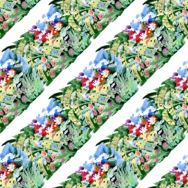 Bahçe çiçekleri ile suluboya desen