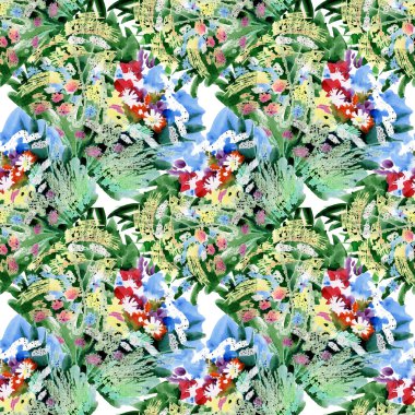 Bahçe çiçekleri ile suluboya desen