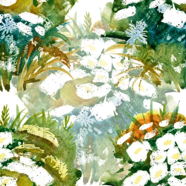 Watercolor wild field flowers pattern — Stock Photo, Image