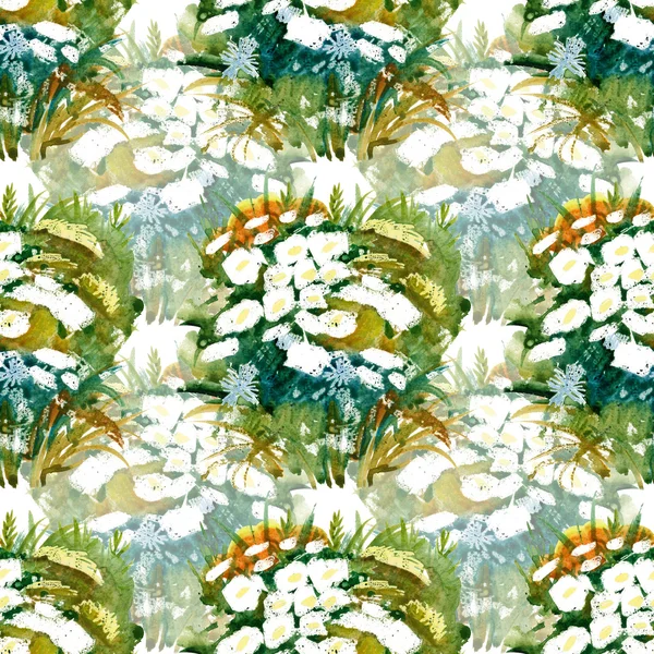 Watercolor wild field flowers pattern — Stock Photo, Image