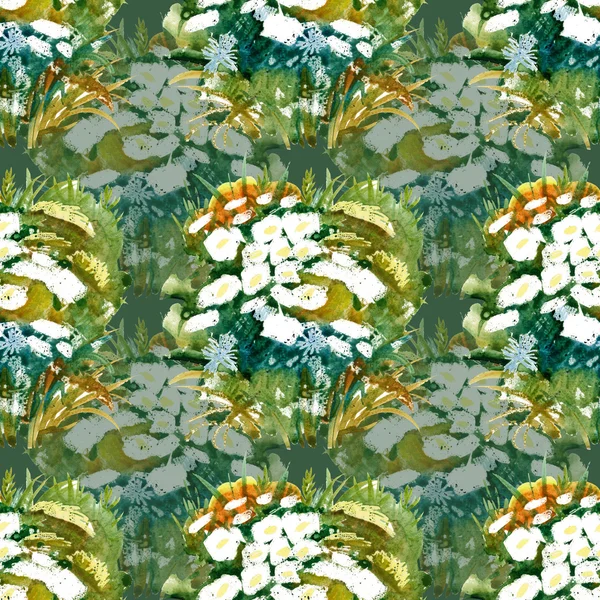 수채화 와일드 필드 꽃 패턴 — 스톡 사진