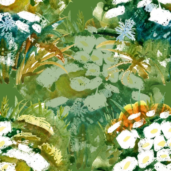 Ακουαρέλα άγριο λιβάδι άνθη μοτίβο — Φωτογραφία Αρχείου
