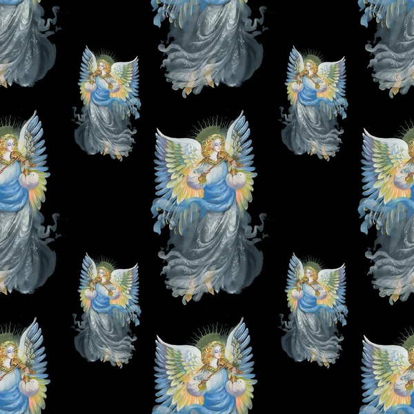 Hermosos ángeles con alas patrón sin costuras —  Fotos de Stock