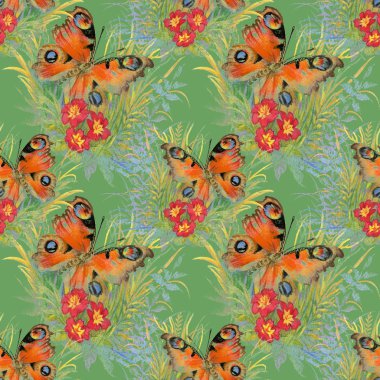 Kelebekler ve çiçeklerle kusursuz desen