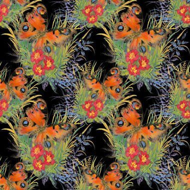 Kelebekler ve çiçeklerle kusursuz desen