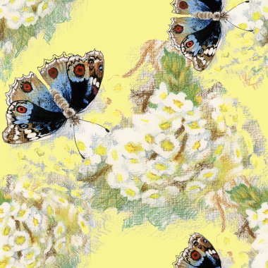 Kelebekler ve çiçeklerle kusursuz desen