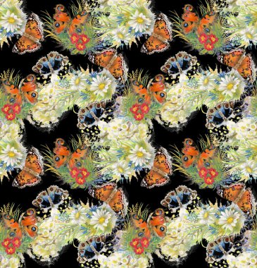 Kelebekler ve çiçeklerle kusursuz desen