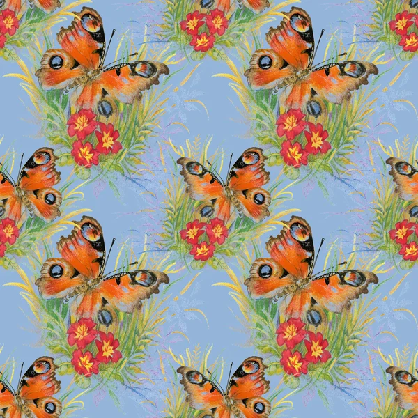 Naadloos patroon met vlinders en bloemen — Stockfoto