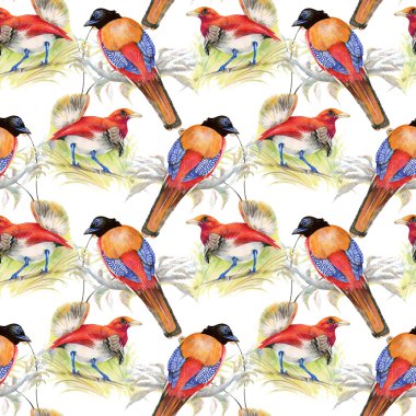 Kuşlar ve çiçekler pürüzsüz desen