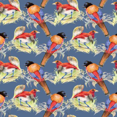 Kuşlar ve çiçekler pürüzsüz desen