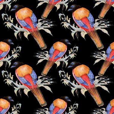 Kuşlar ve çiçekler pürüzsüz desen