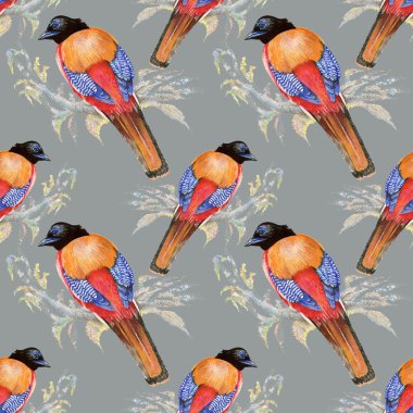 Kuşlar ve çiçekler pürüzsüz desen