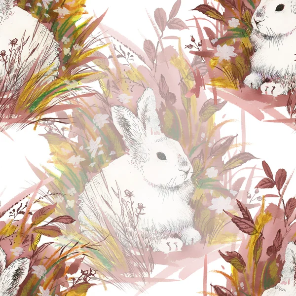 Бесшовный рисунок кролика акварелью — стоковое фото