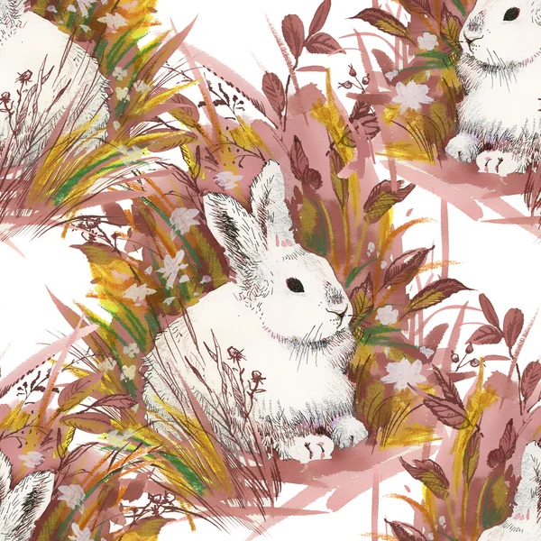 水彩ウサギのシームレスなパターン — ストック写真