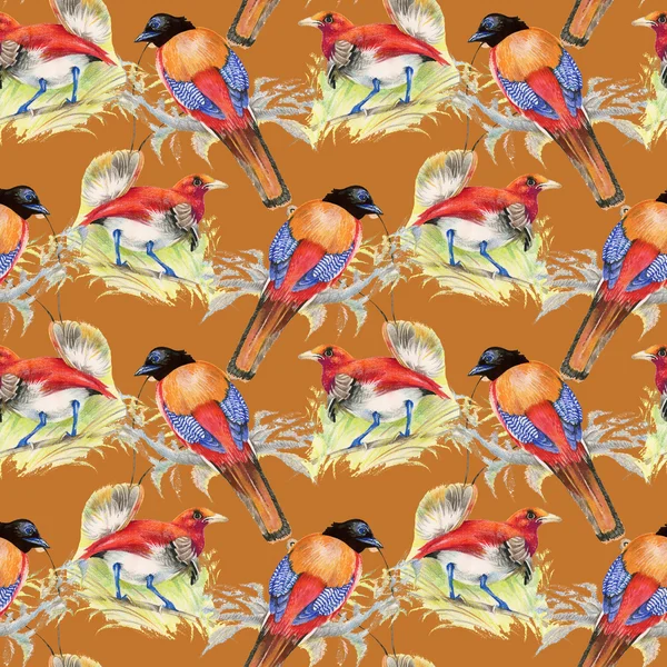 Fåglar och blommor sömlöst mönster — Stockfoto