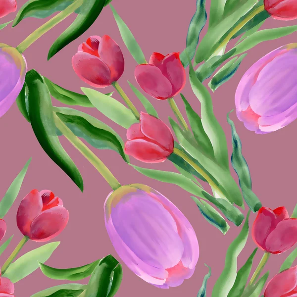 Colorful floral tulips seamless pattern — Stock Photo, Image