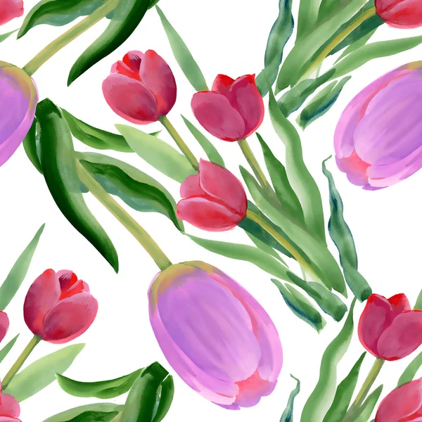 Tulipanes florales coloridos patrón sin costuras —  Fotos de Stock