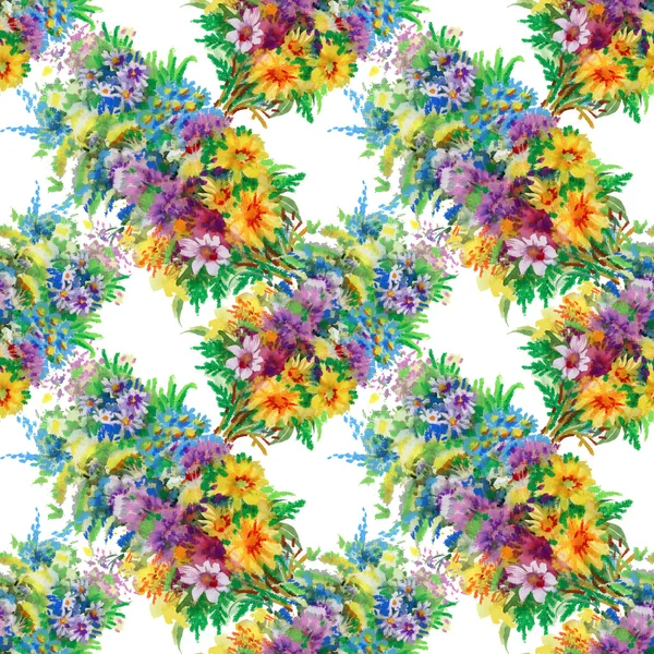 Watercolor wild field flowers  pattern — Stock Photo, Image
