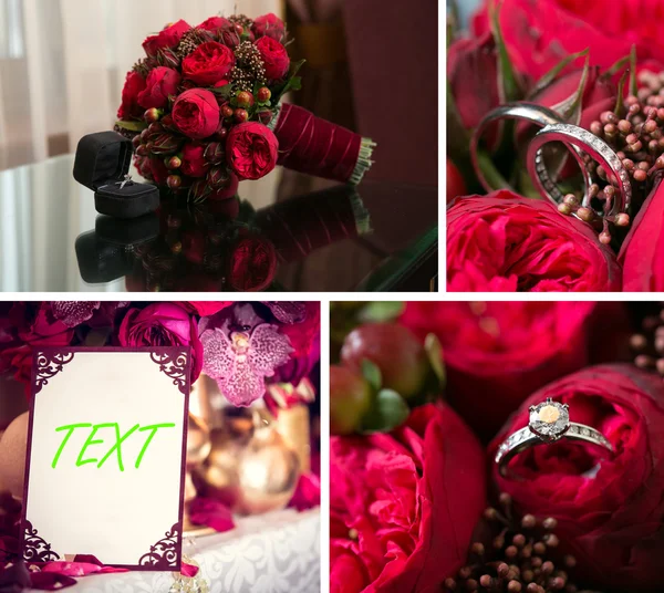 Collage of wedding pictures decorations — Stock Photo, Image
