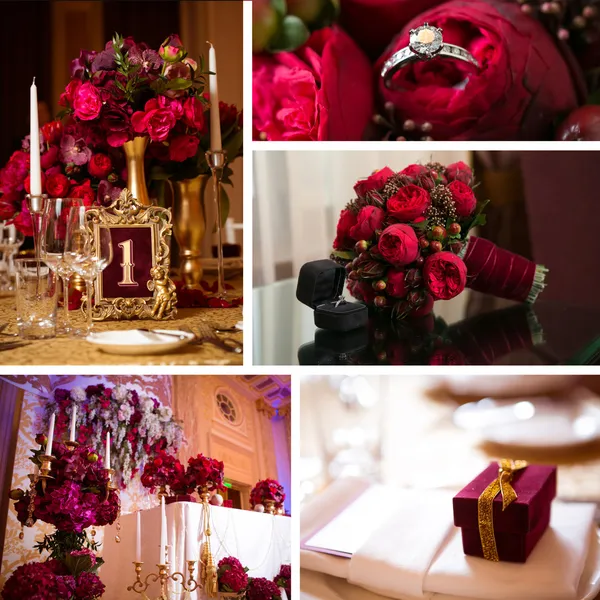 Collage av dekorationer bröllop bilder Royaltyfria Stockfoton