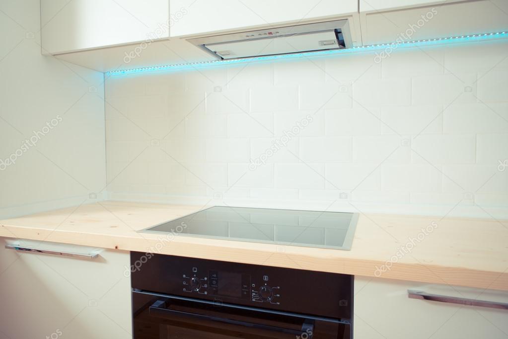 contemporary white kitchen interior. close up