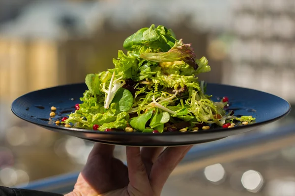 Органический салат с овощами и зеленью — стоковое фото
