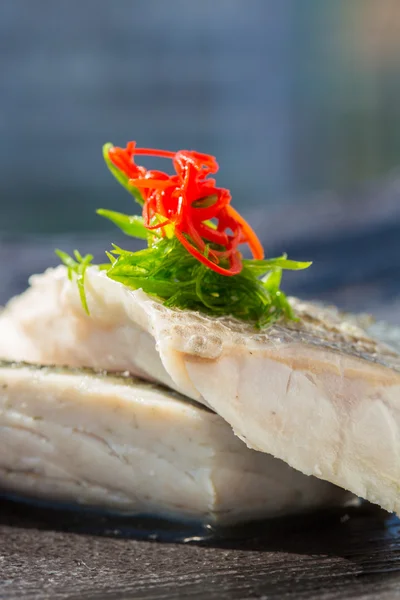 Steamed organic fish fillet — Stock Photo, Image